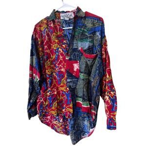 Vintage Wind Blown Duck Long Sleeve Shirt L colorful patchwork button up rodeo